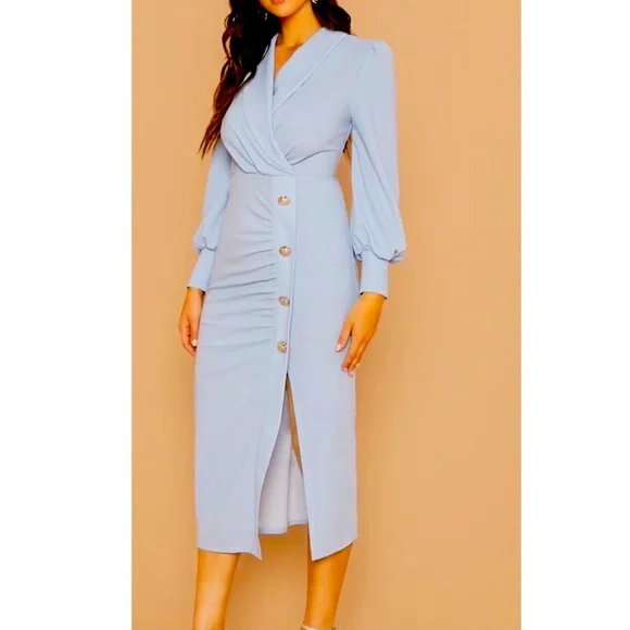 knee length dresses for ladies Elery Light Blue Midi Dress - US 4